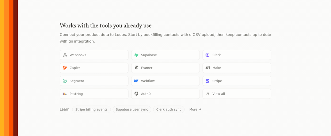 Works With the Tools You Already Use section from Loops