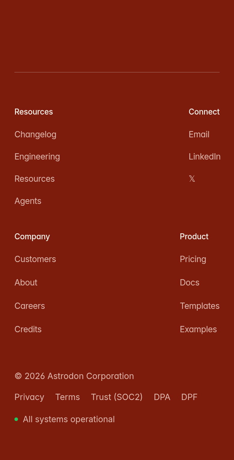 Footer section from Loops, on a phone