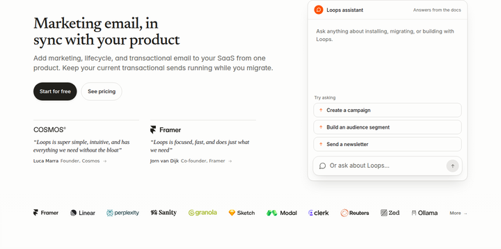 Marketing Email, in Sync with Your Product section from Loops