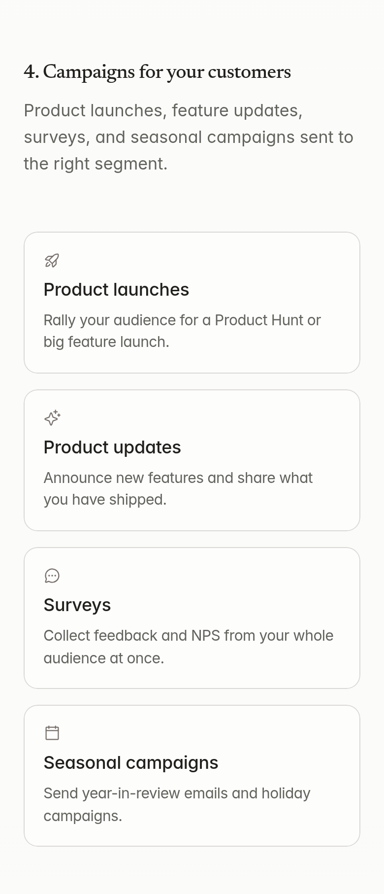 Campaigns for Your Customers section from Loops, on a phone
