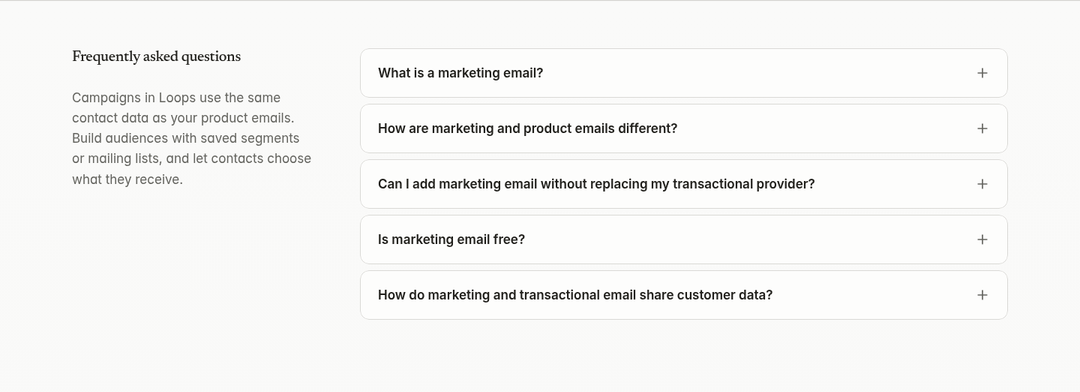 Frequently Asked Questions section from Loops