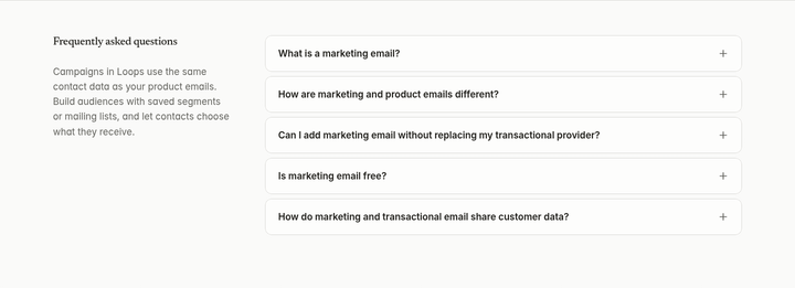 Frequently Asked Questions section from Loops
