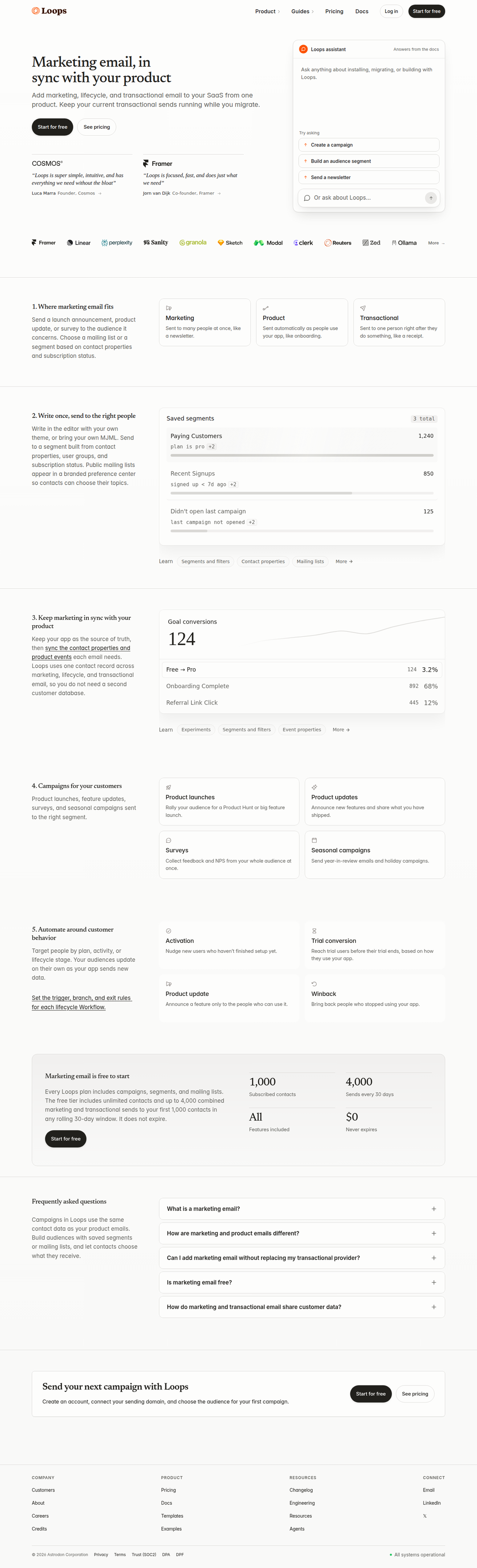 Marketing Email page of Loops