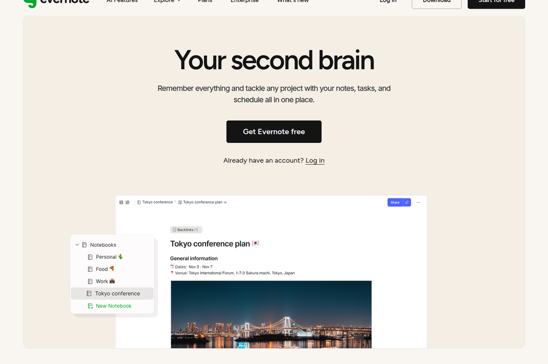 Your Second Brain section from Evernote