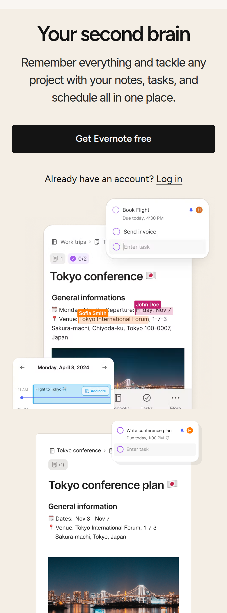 Your Second Brain section from Evernote, on a phone