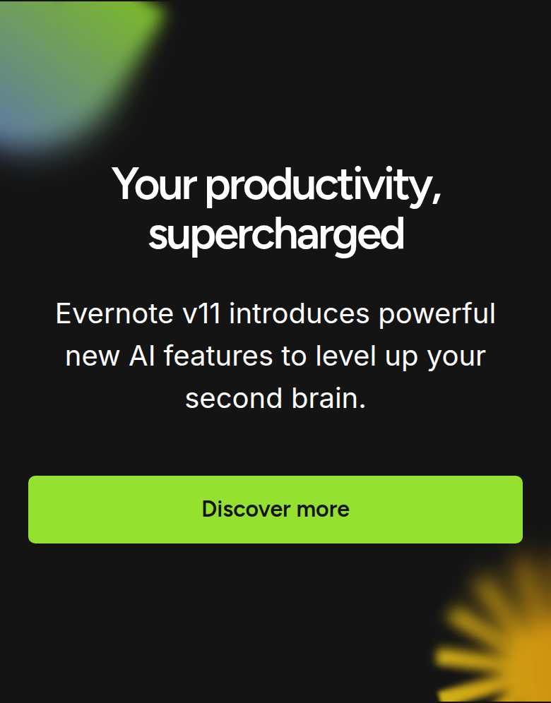 Your Productivity, Supercharged section from Evernote, on a phone
