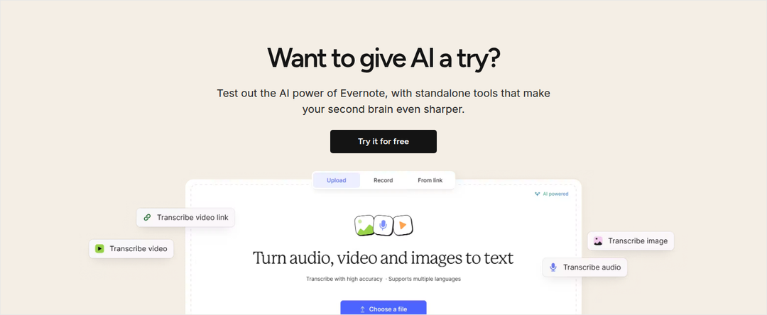 Want to Give AI a Try? section from Evernote