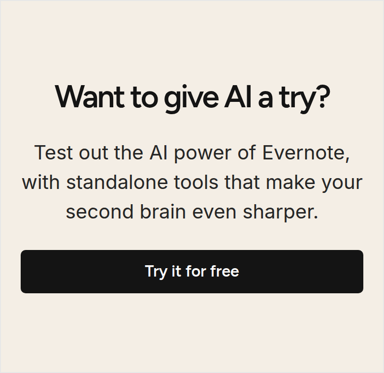 Want to Give AI a Try? section from Evernote, on a phone