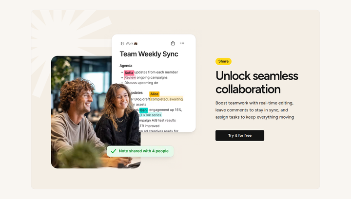 Unlock Seamless Collaboration section from Evernote