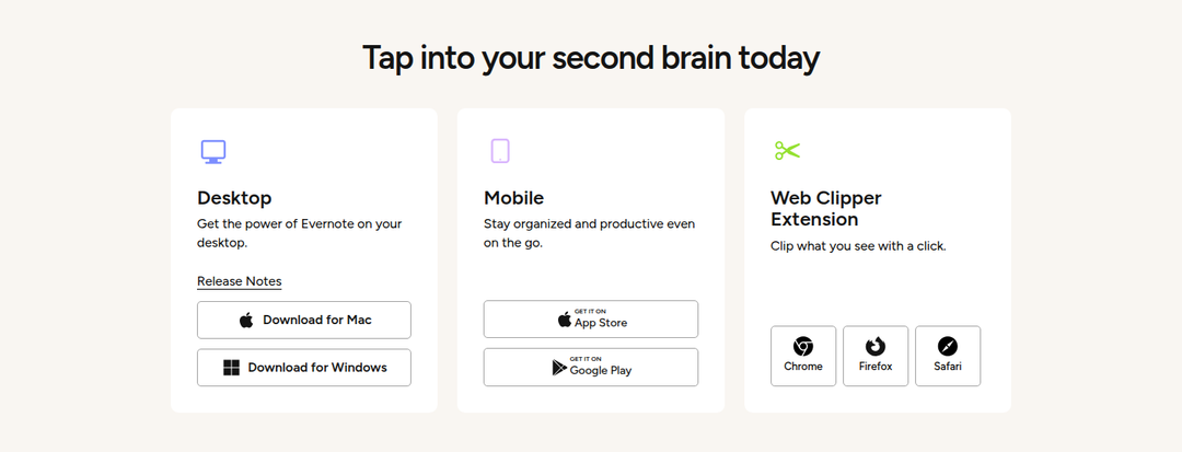 Tap Into Your Second Brain Today section from Evernote