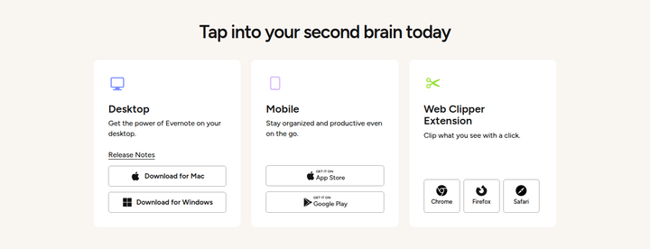 Tap Into Your Second Brain Today section from Evernote