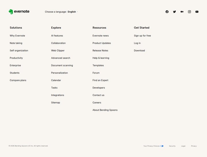Footer section from Evernote