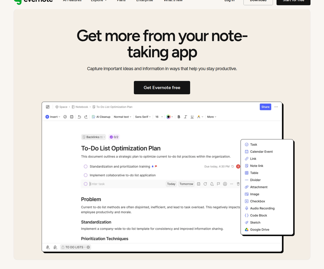 Get More from Your Note-Taking App section from Evernote