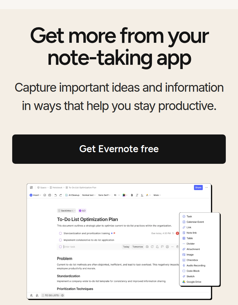 Get More from Your Note-Taking App section from Evernote, on a phone