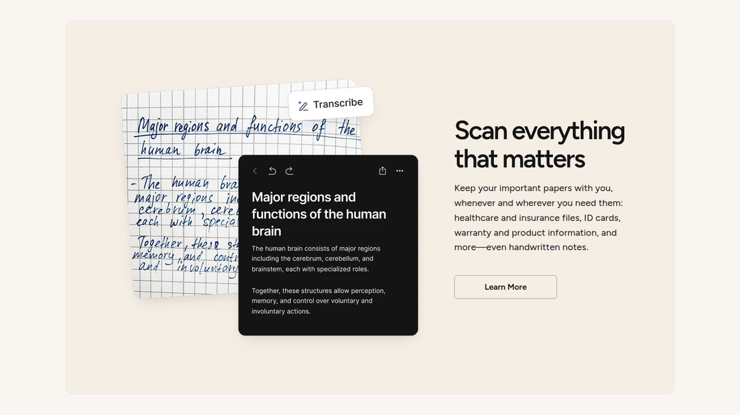Scan Everything That Matters section from Evernote