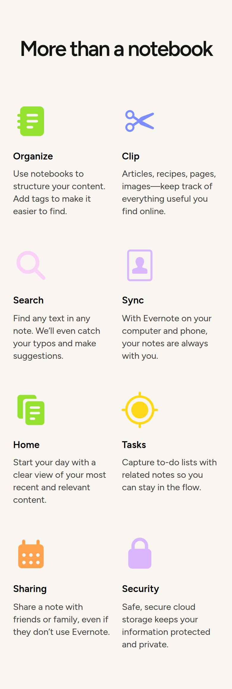 More Than a Notebook section from Evernote, on a phone