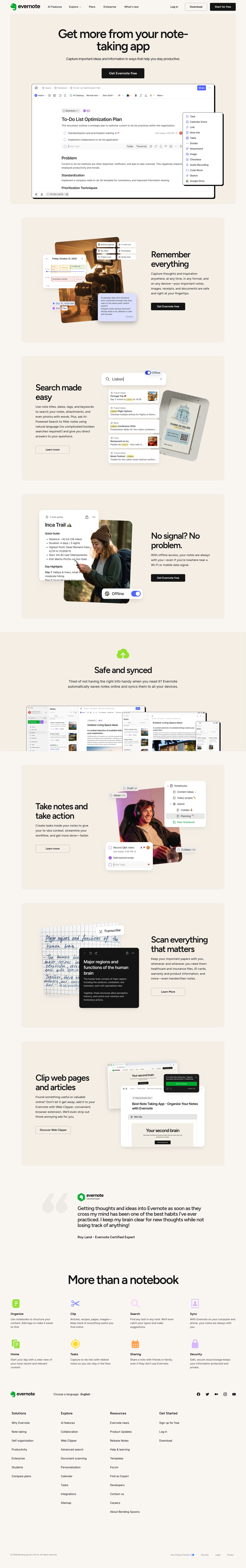 Notes App page of Evernote