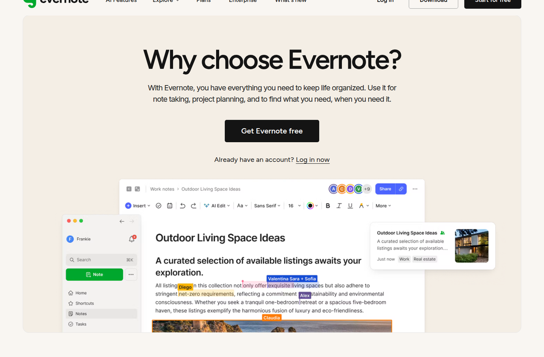 Why Choose Evernote? section from Evernote