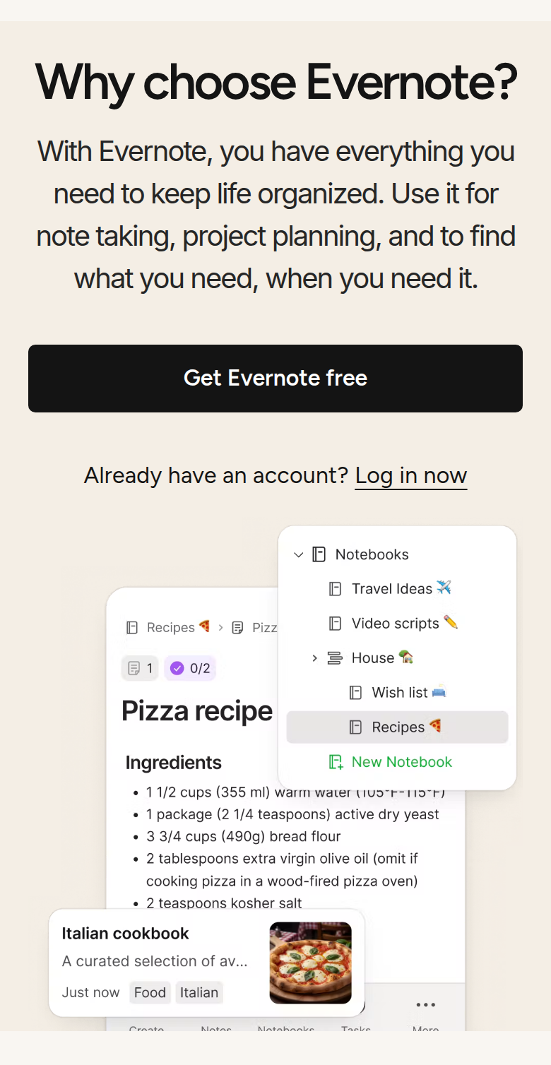 Why Choose Evernote? section from Evernote, on a phone