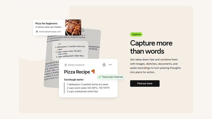 Capture More Than Words section from Evernote
