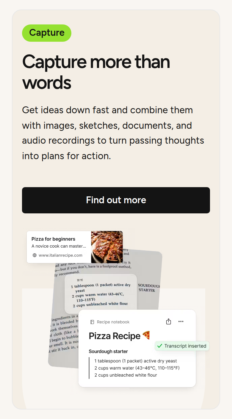 Capture More Than Words section from Evernote, on a phone