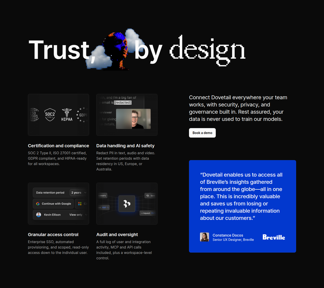 Trust, by Design section from Dovetail