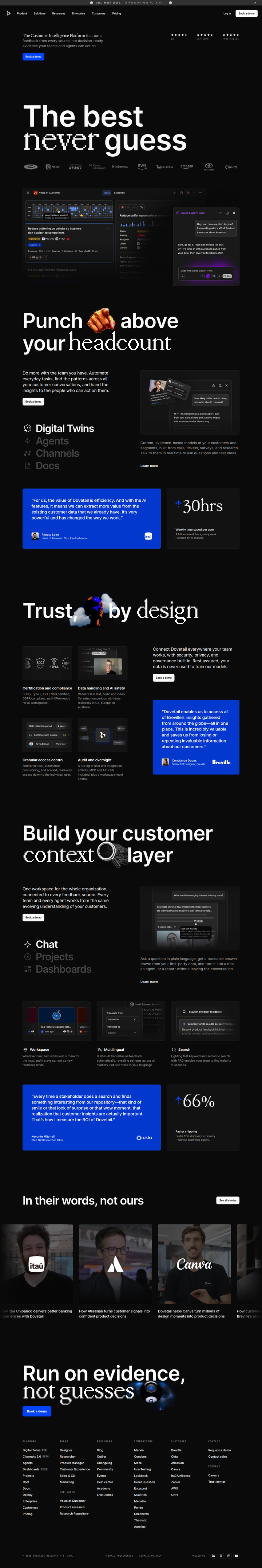 Home page from Dovetail