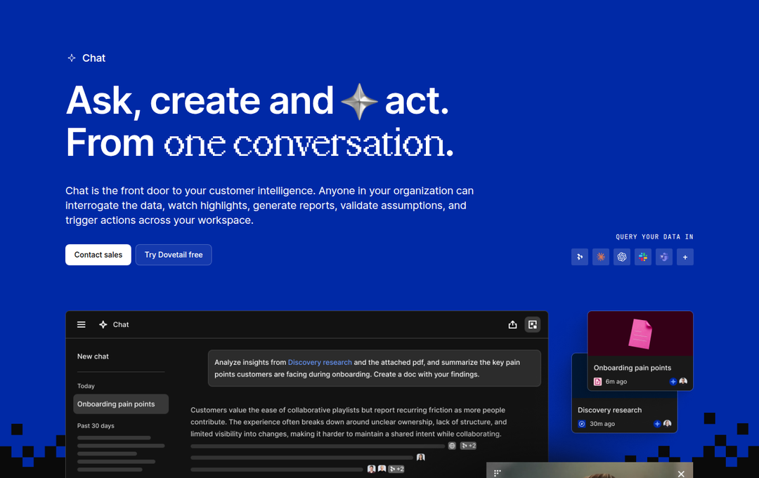 Ask, Create and Act section from Dovetail