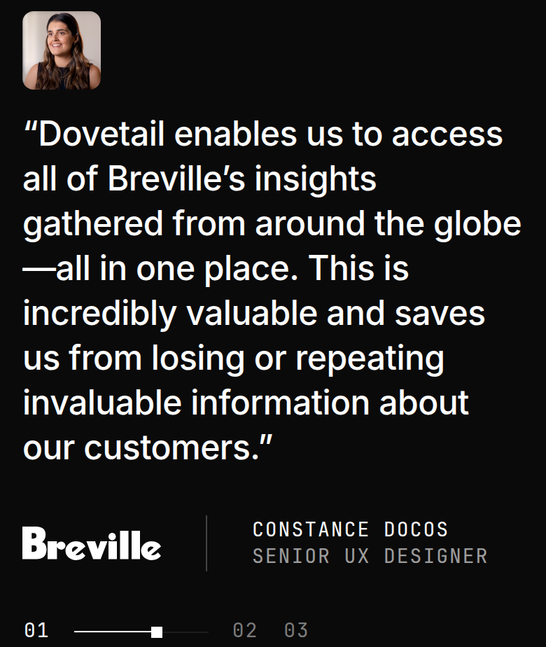 Customer Quote section from Dovetail, on a phone