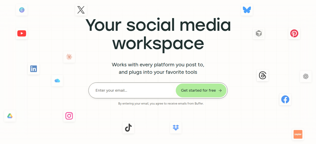 Your Social Media Workspace section from Buffer