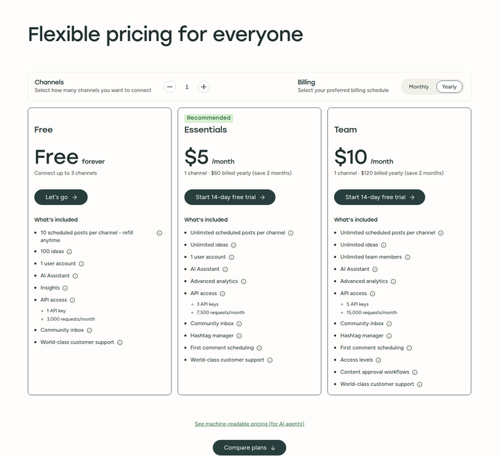 Flexible Pricing for Everyone section from Buffer