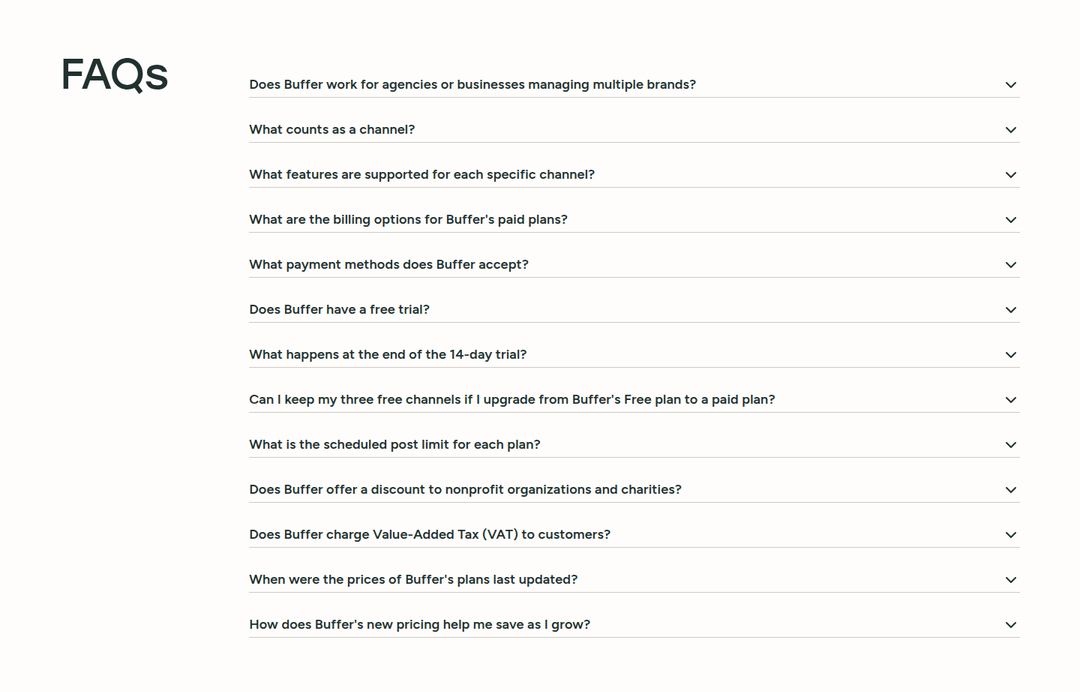 FAQs section from Buffer