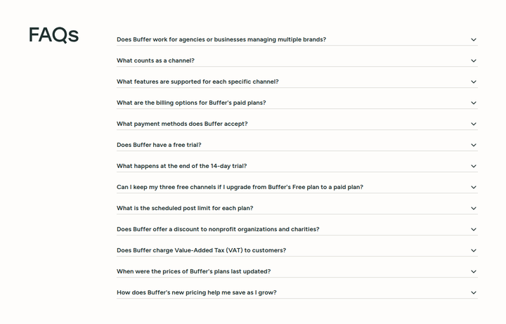 FAQs section from Buffer