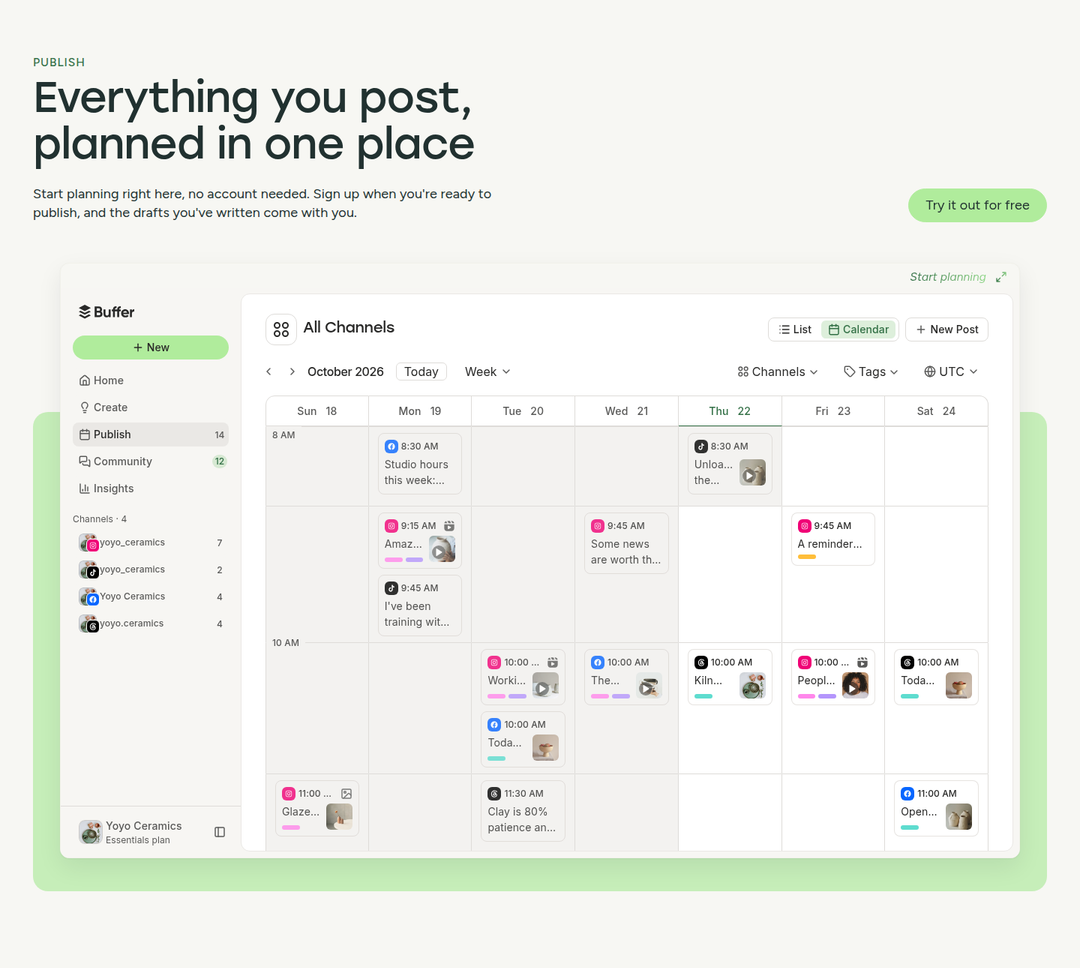 Everything You Post, Planned in One Place section from Buffer