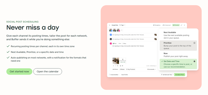 Never Miss a Day section from Buffer