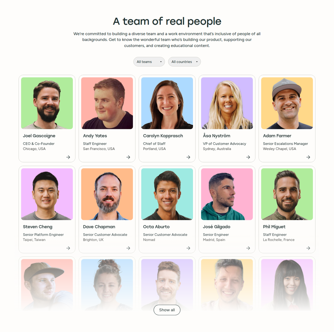 A Team of Real People section from Buffer