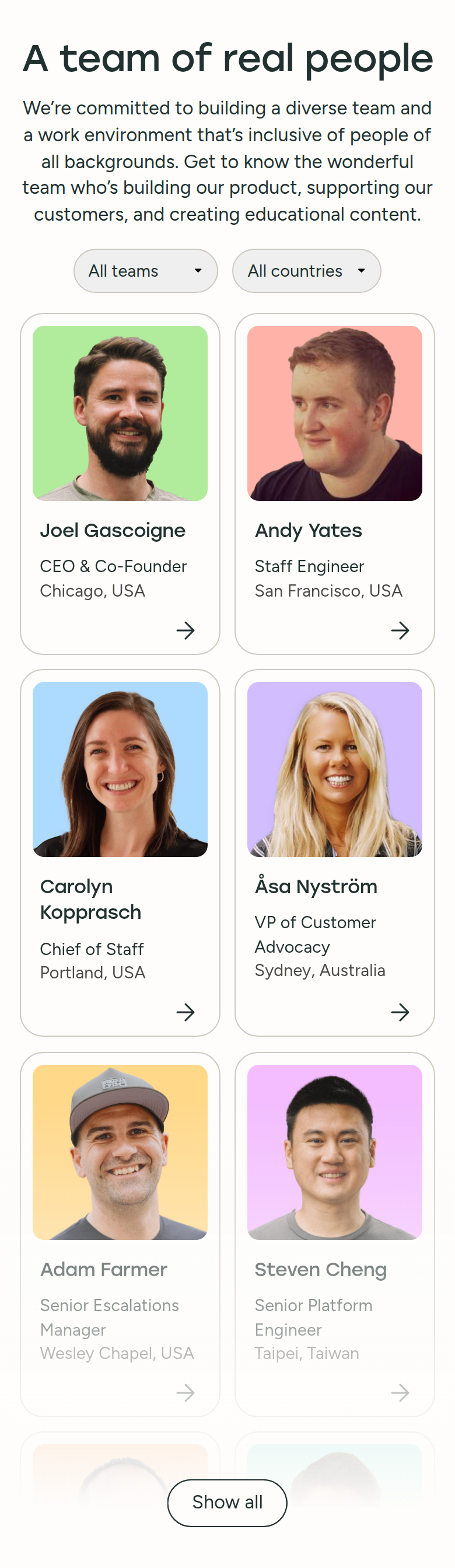 A Team of Real People section from Buffer, on a phone