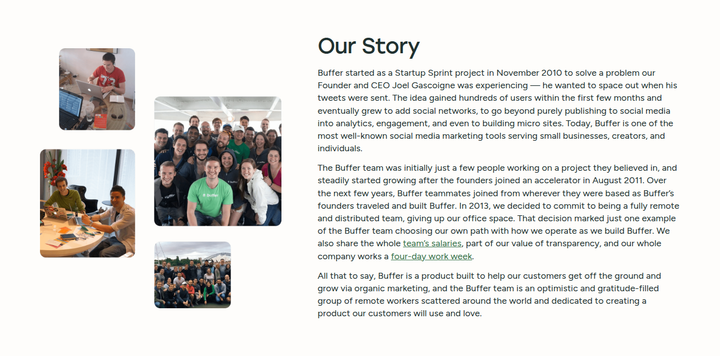 Our Story section from Buffer