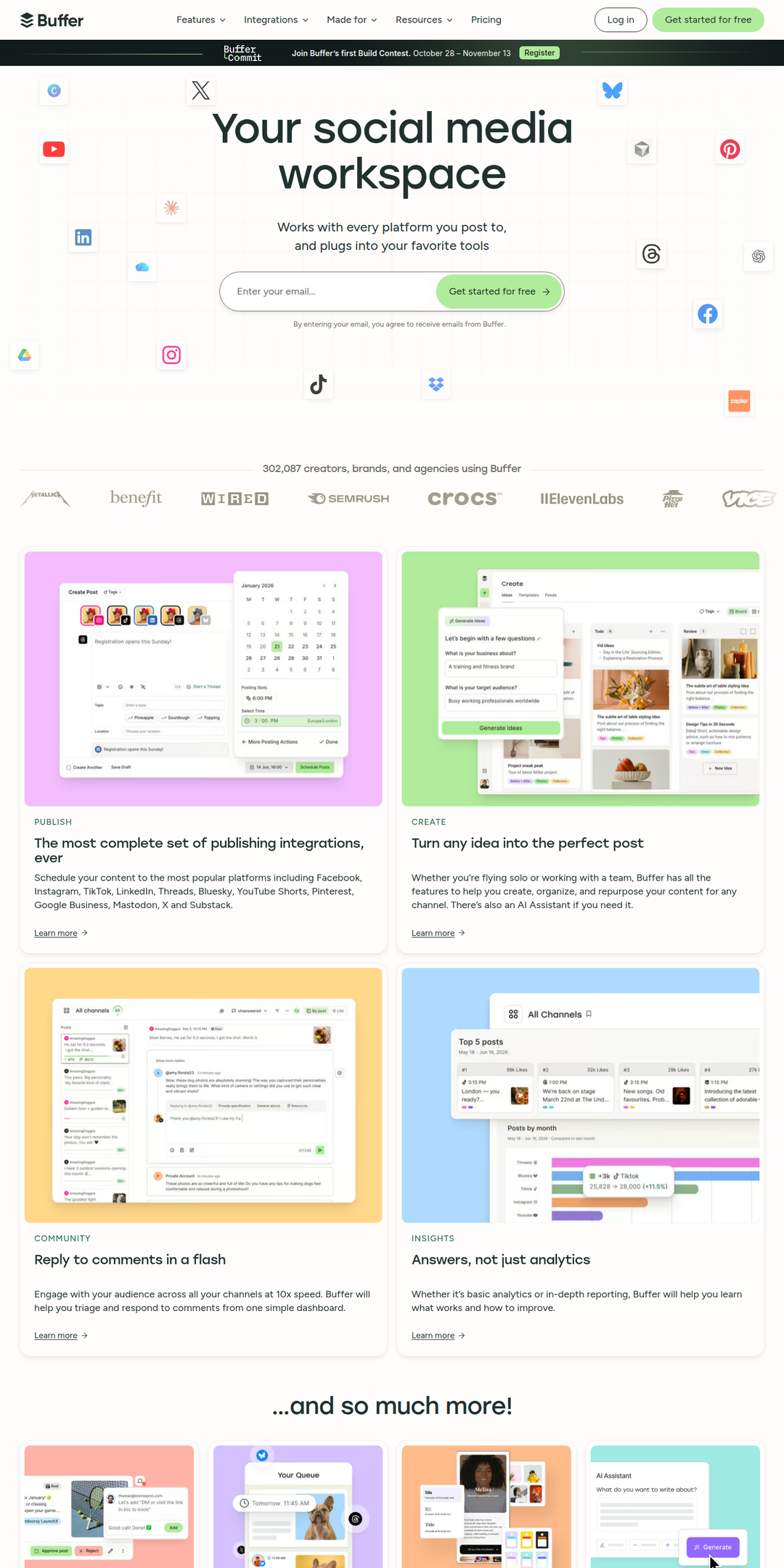 Home page of the Buffer website