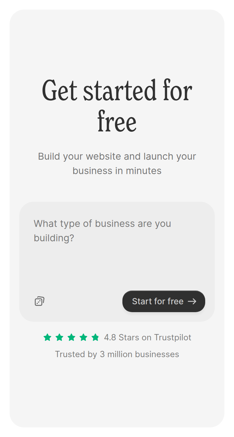 Get Started for Free section from Durable, on a phone