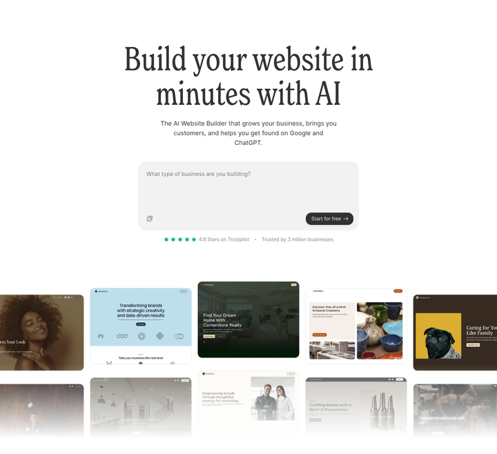 Build Your Website in Minutes with AI section from Durable
