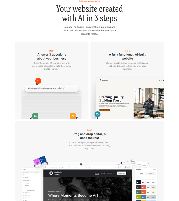 Your Website Created with AI in 3 Steps section from Durable