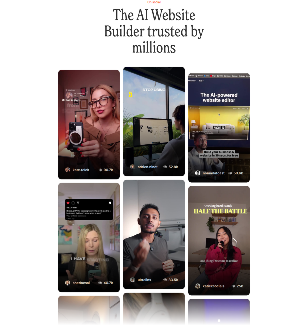 The AI Website Builder Trusted by Millions section from Durable