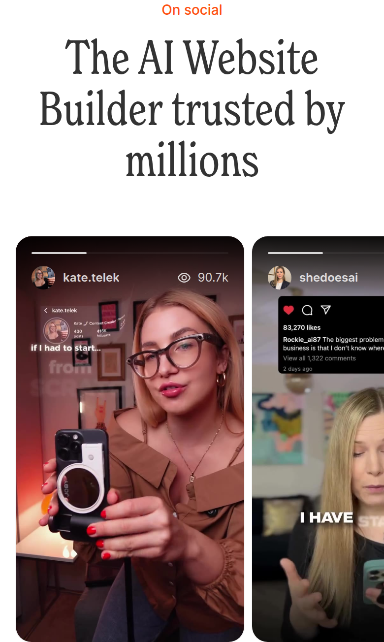 The AI Website Builder Trusted by Millions section from Durable, on a phone
