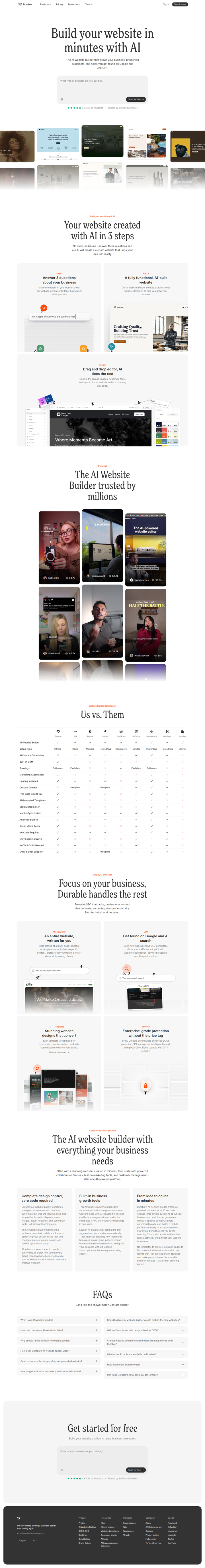 AI Website Builder page from Durable