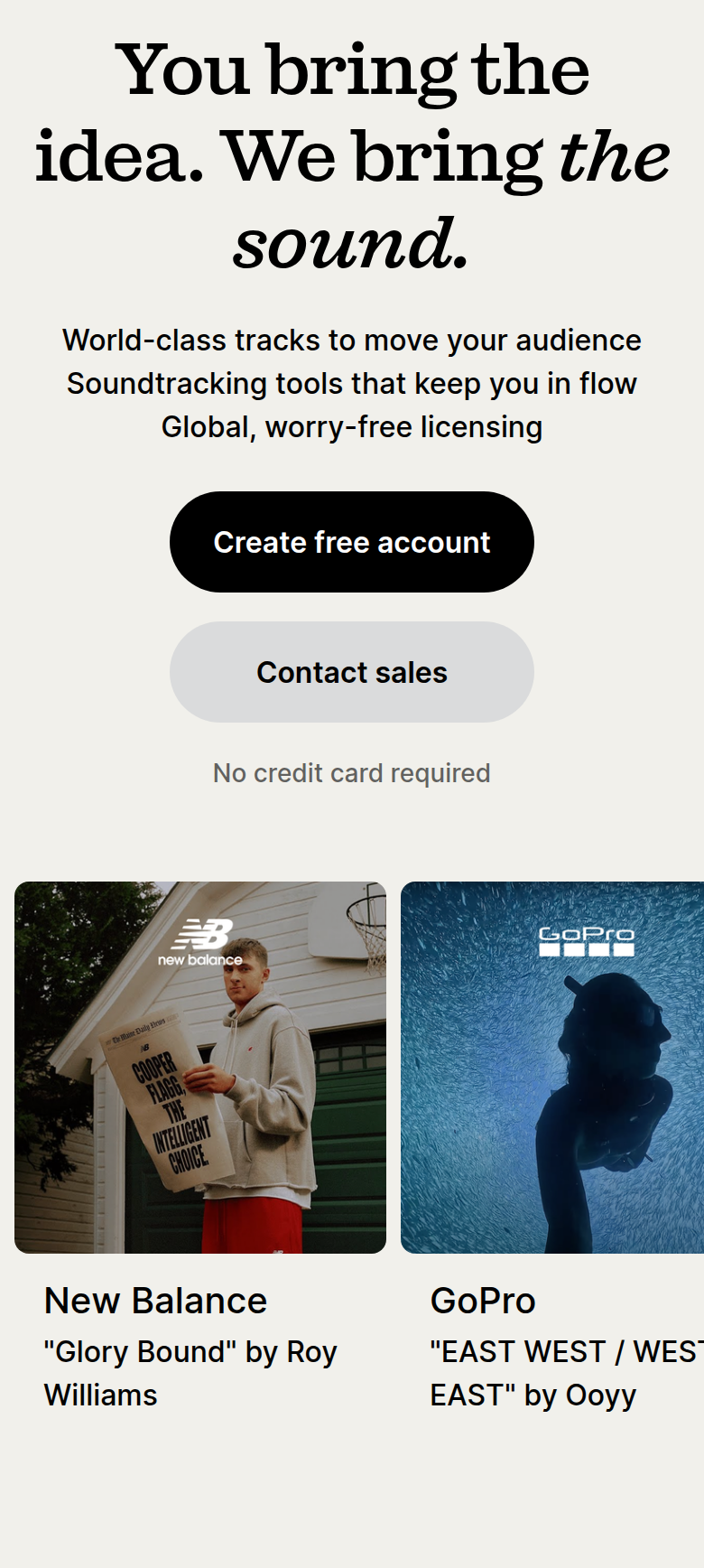 You Bring the Idea, We Bring the Sound section from Epidemic Sound, on a phone