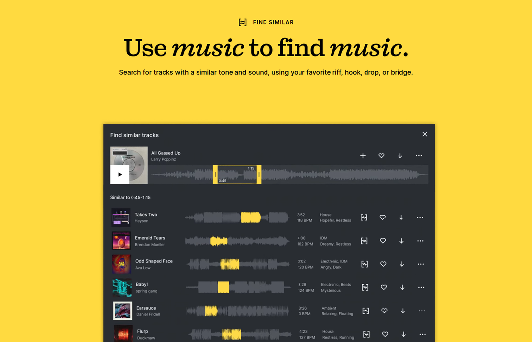 Use Music to Find Music section from Epidemic Sound
