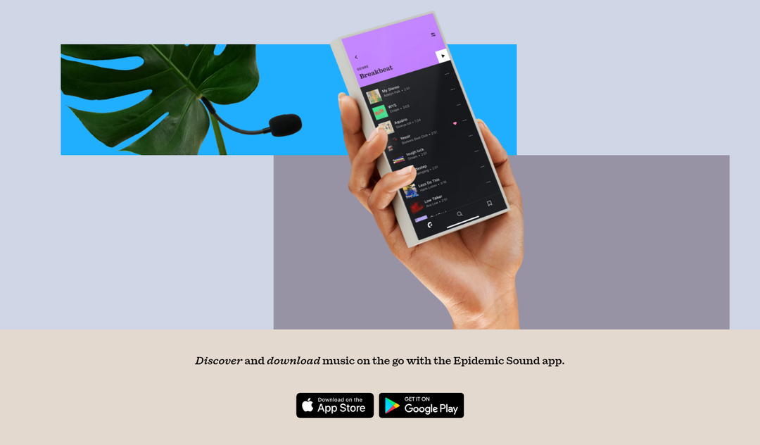 Discover and Download Music on the Go section from Epidemic Sound
