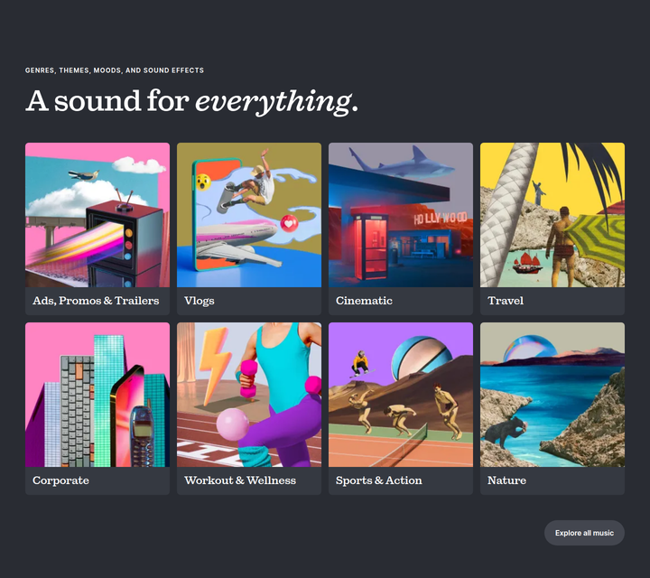 A Sound for Everything section from Epidemic Sound