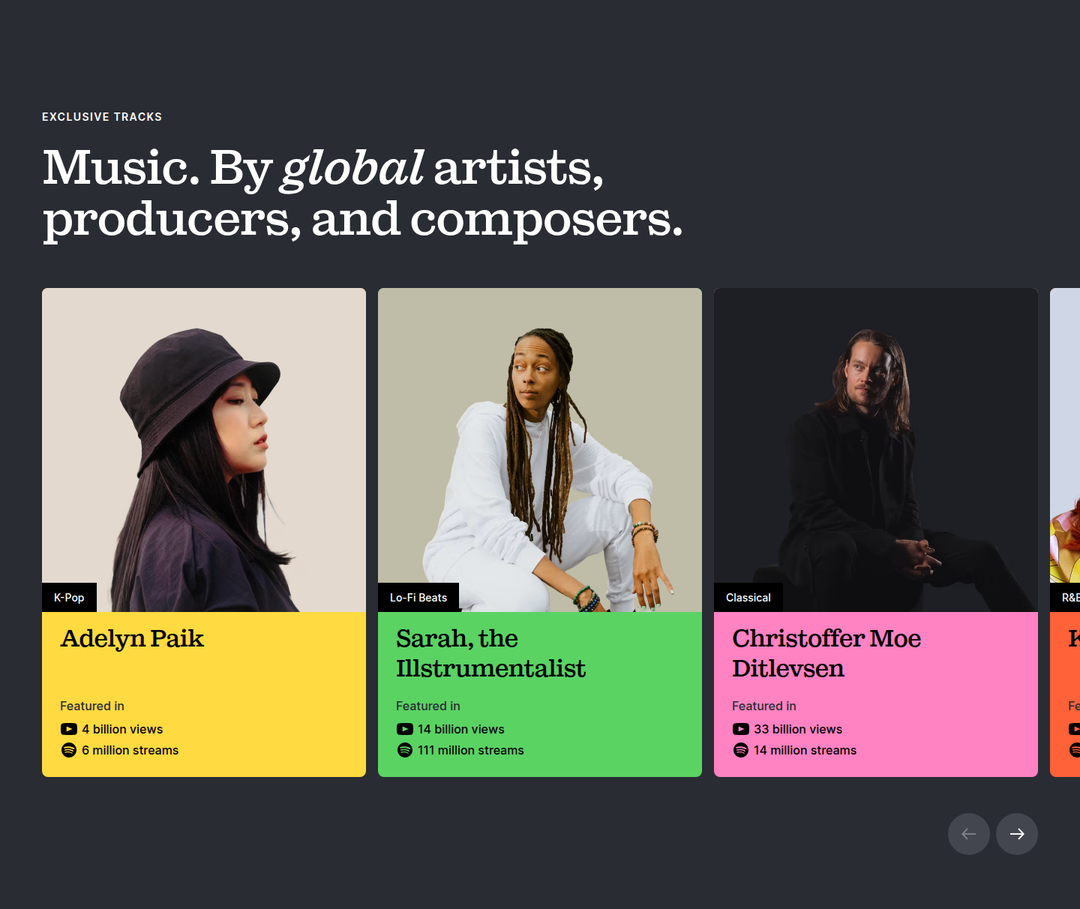 Music by Global Artists section from Epidemic Sound